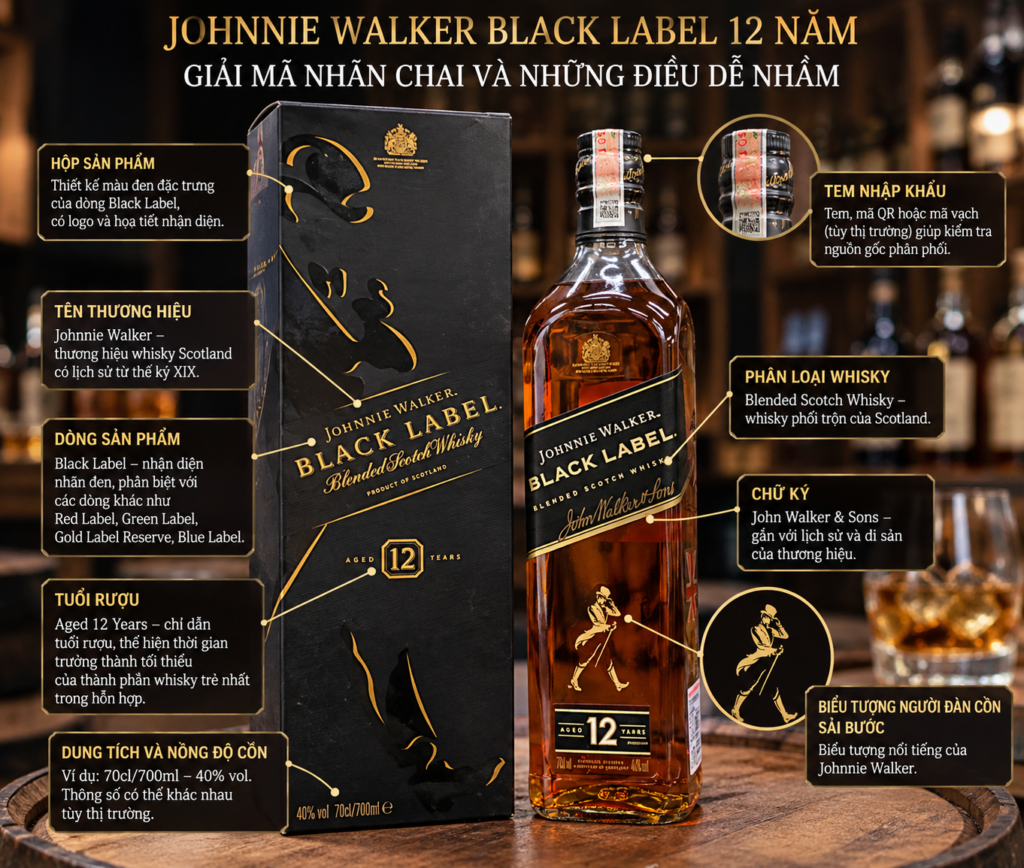 Hương vị Johnnie Walker Black Label 12 năm với đặc trưng khói và gỗ sồi