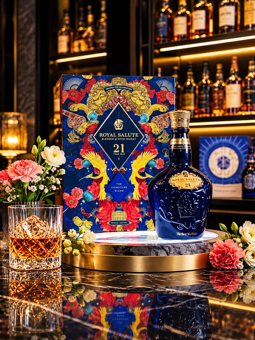 Chivas 21 làm quà biếu Tết 2027 với chai Royal Salute 21 và hộp xanh